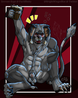 abs abstract_background accessory alcohol animal_genitalia anthro armpit_hair ball_tuft balls beard beer beverage biceps blush body_hair bubble butt claws container cup curling_toes digitigrade drunk drunk_bubble elderly eyewear eyewear_only facial_hair facial_piercing fangs feet fully_sheathed fur furgonomics genitals glasses glasses_only grey_body grey_fur grey_hair hair happy happy_trail holding_container holding_cup holding_mug holding_object horn horn_accessory jewelry looking_at_viewer male mane mane_hair mug muscular muscular_anthro muscular_arms muscular_legs muscular_male muscular_thighs nose_piercing nose_ring nude open_mouth pawpads paws pecs piercing pubes raised_arm red_eyes ring_piercing sheath sitting smile solo spread_legs spreading substance_intoxication teeth text thick_fur toe_claws tongue triceps tuft wearing_glasses whiskers zevrant_bapt_(artist) guild_wars charr felid mammal 2022 4:5 colored digital_drawing_(artwork) digital_media_(artwork) full-length_portrait hi_res portrait shaded signature url