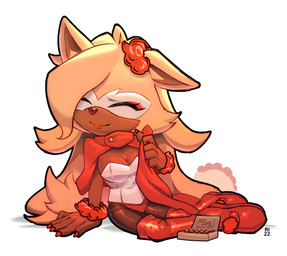 accessory anthro blonde_hair boots box_of_chocolates breasts brown_body candy chocolate cloak clothing dessert eyelashes eyes_closed facial_markings female food footwear hair hair_accessory head_markings legwear markings mask_(marking) pose shoes smile solo thigh_boots thigh_highs topwear yokozuwari rikoandtako idw_publishing sega sonic_the_hedgehog_(comics) sonic_the_hedgehog_(idw) sonic_the_hedgehog_(series) whisper_the_wolf canid canine canis mammal wolf 2025 hi_res