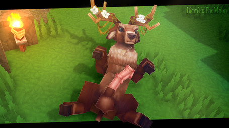 animal_genitalia animal_penis antlers balls brown_body brown_fur ears_down equine_genitalia equine_penis feral fire flower fur genitals grass hooves horn looking_at_viewer lying lying_on_grass lying_on_ground male on_back on_grass on_ground penis penis_on_belly pivoted_ears plant smile smiling_at_viewer smirk smirking_at_viewer solo spread_legs spreading tail torch 16cmtothemoon hytale deer mammal 3d_(artwork) digital_media_(artwork) hi_res watermark
