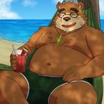 anthro beach belly beverage big_belly blush bodily_fluids bottomwear brown_body clothing cloud eyewear food fruit glasses hammock humanoid_hands kemono male melon moobs navel one_eye_closed outside overweight overweight_male plant seaside shorts solo sweat tropical water watermelon watermelon_slice wink yaki_atsuage lifewonders tokyo_afterschool_summoners volos_(tas) bear mammal 1:1 2022 hi_res