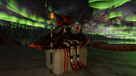 4_arms 4_ears anthro armor aurora_(phenomenon) black_body black_feathers book cosmic_background feathers male multi_arm multi_ear multi_limb multicolored_body night orange_body orange_feathers outside pawpads purple_pawpads red_body red_eyes red_feathers sitting sky snow solo staff star starry_sky winged_arms wings data_hellfire data_hellfire_(character) avali 3d_(artwork) absurd_res digital_media_(artwork) hi_res
