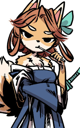 accessory anthro asian_clothing brown_hair clothing countershading dipstick_ears ear_markings eyebrows female hair hair_accessory hair_ribbon hair_ring melee_weapon multicolored_ears neck_tuft ribbons shoulderless_dress solo sword tuft weapon white_eyebrows anonymous_artist bully_fox canid canine fox mammal 5:8