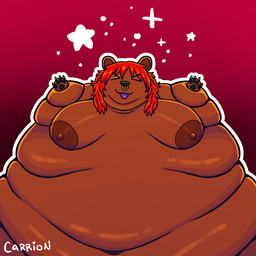 anthro breasts female female_anthro front_view hair happy morbidly_obese nipples obese overweight piercing red_hair solo saberbutt bear mammal ursidae 1:1