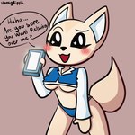 anthro areola areola_slip blush breasts cellphone clothed clothing dialogue electronics female holding_object holding_phone long_sleeves panties phone raised_clothing raised_shirt raised_topwear shirt smartphone solo text topwear under_boob underwear honeyripple aggretsuko sanrio fenneko canid canine fennec_fox fox mammal true_fox 1:1 2d_animation animated english_text hi_res short_playtime