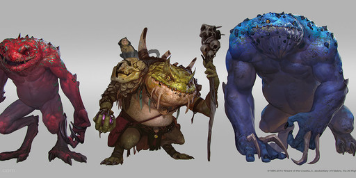 anthro bone claws clothed clothing feral group jewelry long_claws necklace nude red_eyes skull staff teeth text topless yellow_eyes rudy_siswanto dungeons_and_dragons hasbro wizards_of_the_coast amphibian blue_slaad frog green_slaad haplorhine mammal monkey primate red_slaad slaad english_text hi_res official_art