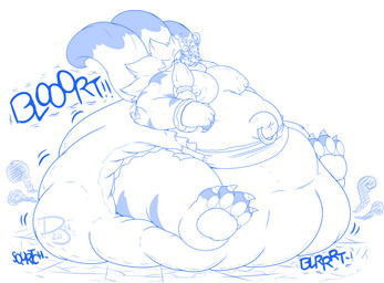 anthro clothing diaper excessive_feces feces hyper hyper_feces male pooping scatplay simple_background soiled_diaper soiling soiling_diaper solo unclean_diaper used_diaper rebelgandre monster blue_and_white monochrome
