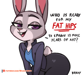 anthro big_butt breasts butt dialogue female half-closed_eyes looking_at_viewer narrowed_eyes open_mouth pear-shaped_figure purple_eyes scut_tail short_tail small_breasts solo tail talking_to_viewer text thick_thighs wide_hips brachyzoid disney patreon zootopia judy_hopps european_rabbit lagomorph leporid mammal oryctolagus rabbit 2025 artist_name digital_media_(artwork) english_text hi_res url