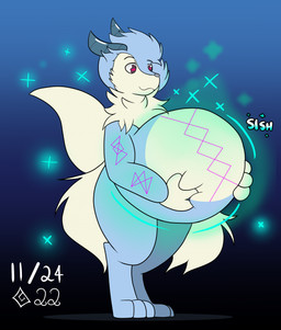 abdominal_bulge ambiguous_gender ambiguous_pred ambiguous_prey anthro anthro_pred belly belly_squish big_belly blue_background blue_body blue_fur endosoma fur gradient_background hand_on_belly hand_on_own_belly healing_vore horizontal_pupils horn huge_belly looking_down looking_down_at_self markings narrowed_eyes neck_tuft nude nude_ambiguous nude_anthro oral_vore pupils purple_eyes red_pupils runes safe_vore simple_background smile solo squish standing tuft unseen_prey vore white_body white_fur dezzykitsune lux_(mariomadness42) bovid caprine goat mammal satyr 2022 dated hi_res