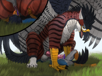 69_position anal animal_genitalia anthro anthro_on_feral anthro_penetrating anthro_penetrating_feral anthro_rimming anthro_rimming_feral anus balls beak bestiality black_body black_feathers blue_body bodily_fluids brown_body butt claws close-up cunnilingus cutaway duo erection face_riding facesitting feathered_wings feathers feet feral feral_on_feral feral_penetrated feral_penetrating feral_rimmed fur genital_fluids genitals grass grey_body knot larger_feral larger_male larger_penetrated licking lying male male/male male_feral male_on_feral male_penetrating male_rimmed male_rimming male_rimming_male on_back open_mouth oral outside penetration penile penis pink_genitals pink_penis plant purple_genitals purple_penis purple_tongue red_body rimming rimming_male saliva sex sitting sitting_on_another size_difference smaller_male spread_wings stripes tail tail_feathers talons toes tongue tongue_out vaginal white_balls white_body white_feathers white_genitals wings yellow_beak yellow_eyes reku_illustration mythology avian bird gryphon mythological_avian mythological_creature 4:3 digital_media_(artwork) hi_res