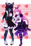 alternative_fashion anthro antlers clothed clothing duo eyes_closed female footwear goth gothic_lolita horn j-fashion legwear lolita_(fashion) maid_uniform open_mouth smile socks stripes tongue uniform priincessu deer felid mammal hi_res