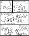 2012 angel_(mlp) black_and_white bodily_fluids building clothed clothing comic cutie_mark dialogue digital_media_(artwork) english_text equid equine feathered_wings feathers female feral fluttershy_(mlp) friendship_is_magic group hair hasbro horn inside lagomorph leporid mammal metal_(artist) monochrome my_little_pony mythological_creature mythological_equine mythology pegasus rabbit rarity_(mlp) simple_background tears text unicorn wings