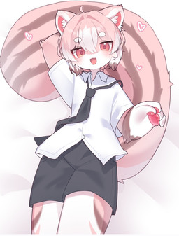 accessory anthro blush bottomwear clothed clothed_anthro clothed_male clothing fur hair heart_symbol kemono looking_at_viewer male male_anthro multicolored_body multicolored_fur multicolored_hair multicolored_tail necktie pink_body pink_fur pink_hair shirt shorts simple_background solo tail topwear white_background white_body white_fur white_hair young young_anthro young_male sugar_7374 naruta mammal rodent sciurid tree_squirrel 2026 digital_media_(artwork) hi_res portrait three-quarter_portrait