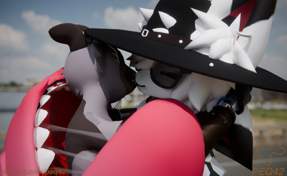 anthro body_in_mouth duo eyes_closed female kissing male oral_vore tail tail_fetish tail_play tail_vore vore peq42 mayu_(azuki) hi_res