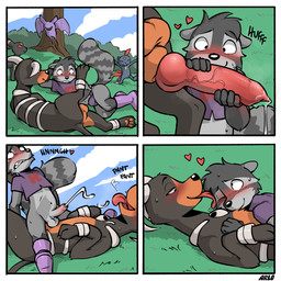 anal anal_orgasm animal_genitalia anthro anthro_on_feral anthro_penetrated bestiality blush blush_lines bodily_fluids boots canine_genitalia clothing cowgirl_position crop_top cuddling cum cum_on_chest cum_while_penetrated cumshot dripping duo ejaculation exhibitionism feral feral_penetrating feral_penetrating_anthro field footwear from_front_position genital_fluids genitals grass hands-free happy happy_sex heart_symbol holding_penis humanoid_genitalia humanoid_penis internal jockstrap knot knotted_penis licking lying male male/male on_bottom on_side on_top orgasm outside_sex penetration penis plant precum precum_drip presenting presenting_penis raised_leg sex shirt shoes shrub sweat sweatdrop tongue tongue_out topwear tree underwear vein veiny_penis arloatdusk nintendo pokemon team_rocket eeveelution generation_1_pokemon generation_2_pokemon houndoom mammal pokemon_(species) procyonid raccoon sneasel umbreon zubat 1:1 comic hi_res