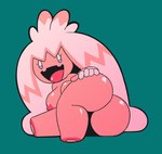 2022 areola big_breasts big_butt breasts butt female generation_9_pokemon hand_on_butt humanoid looking_at_viewer lying nintendo nipples nude on_side open_mouth pink_areola pink_body pink_nipples pokemon pokemon_(species) short_stack solo tinkaton yopy