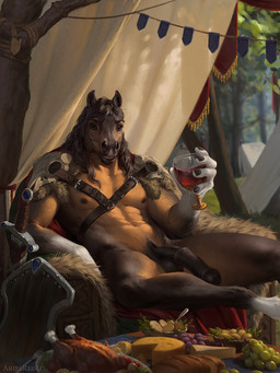 abs anthro areola balls biped clothed clothed_anthro clothed_male clothing erection fingers front_view fur genitals hair looking_at_viewer male navel nipples penis sitting smile solo teeth ariesredlo equid equine horse mammal 2026 3:4 digital_drawing_(artwork) digital_media_(artwork)