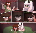 2022 absurd_res anthro asriel_dreemurr base_three_layout big_breasts blockage_(layout) bovid breasts brown_hair caprine chara_(undertale) clothing comic darkynsfw dialogue english_text eye_through_hair female fingers fur furniture goat green_eyes hair hand_on_shoulder hi_res horizontal_blockage horizontal_staggering horn human mammal on_sofa red_eyes shirt signal_line sitting sitting_on_sofa six_frame_image sofa staggering_(layout) text three_row_layout topwear translucent translucent_hair undertale undertale_(series) white_body white_fur