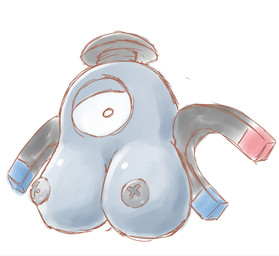 1_eye big_breasts breasts female kaceuth magnemite metal nintendo not_furry pokémon pokémon_(species) solo video_games