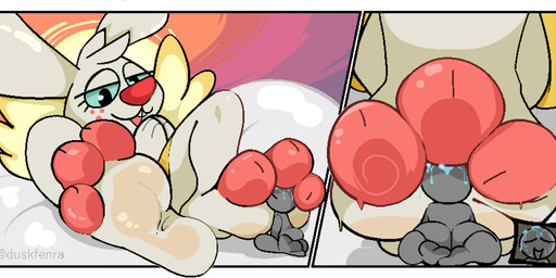 3_toes ambiguous_gender ambiguous_humanoid anthro bedroom_eyes butt clothing comic_panel duo extreme_size_difference feet female female/ambiguous female_anthro foot_fetish foot_focus foot_smother freckles kneeling looking_pleasured lying narrowed_eyes on_back robe robe_only seductive size_difference soles toes wings duskfenra angel_hare the_east_patch angel_gabby angel hare humanoid lagomorph leporid mammal 2026 cel_shading colored digital_media_(artwork) hi_res multiple_scenes shaded
