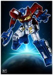 autobot axe earth holding_axe holding_object machine male planet solo space star vehicle samhoshi7 hasbro takara_tomy transformers optimus_prime alien alien_humanoid cybertronian humanoid living_machine living_vehicle robot robot_humanoid absurd_res full-length_portrait hi_res portrait