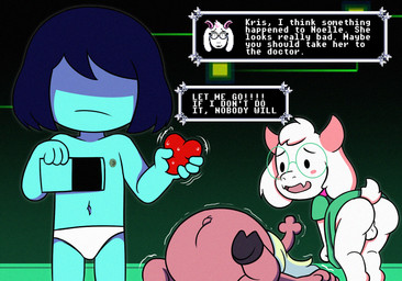 2_horns after_sex anthro antlers areola backsack balls belly bent_over big_belly black_hair blonde_hair blue_body blue_skin bodily_fluids briefs butt clothed clothing cum cum_inflation cum_inside dot_eyes eyewear female fur genital_fluids genitals glasses green_clothing green_robe group hair head_tuft hooves horn huge_belly inflation looking_at_another lying male mouth_closed navel nipples no_underwear on_back open_chest robe round_glasses scut_tail short_tail simple_eyes tail text text_box tremble_spikes tuft underwear unguligrade wearing_glasses white_body white_briefs white_clothing white_fur white_underwear young young_anthro young_female young_human young_male drc1369 deltarune undertale undertale_(series) asriel_dreemurr kris_dreemurr noelle_holiday soul_(deltarune) bovid caprine deer goat human mammal new_world_deer reindeer soul_(undertale) 2026 english_text hi_res