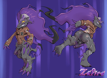 anthro anus balls bottomless bottomless_male butt clothed clothing foreskin genitals glans hair highlights_(coloring) humanoid_genitalia humanoid_penis jacket male mask penis pose presenting presenting_hindquarters purple_anus purple_glans purple_hair pushing_down_penis saggy_balls solo topwear wearing_mask zafiro_rosso_(artist) nintendo pokemon nate_(cobrakai) generation_5_pokemon generation_8_pokemon hisuian_form hisuian_zoroark pokemon_(species) regional_form_(pokemon) zoroark absurd_res hi_res