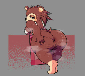 anthro anus apron belly big_butt bodily_fluids butt butt_grab clothing female hand_on_butt musk musk_cloud narrowed_eyes presenting slightly_chubby slightly_chubby_female solo spread_anus spread_butt spreading sweat sweaty_butt beasheep7 animal_crossing nintendo sable_able eulipotyphlan hedgehog mammal