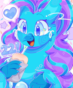 4_fingers alternate_species beak birthday blue_beak blue_body blue_claws blue_eyes blue_fur blue_mane blue_pupils cheek_tuft claws confetti exclamation_point eyelashes facial_tuft female female_feral feral finger_claws fingers food fur happy holding_burrito holding_food holding_object jewelry light looking_at_food looking_at_object mane multicolored_mane necklace number open_beak open_mouth open_smile orange_tongue pupils purple_eyelashes purple_line_art purple_mane semi-anthro smile solo star_(shape) thin_eyebrows tongue tuft two_tone_mane punipuniii european_mythology greek_mythology hasbro my_little_pony mythology fan_character ocelia_(tertia) avian hippogriff mythological_avian mythological_creature 2026 bust_portrait colored colored_line_art digital_drawing_(artwork) digital_media_(artwork) english_description hi_res lighting portrait shaded
