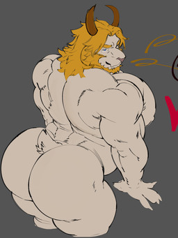 2_horns 5_fingers anthro back_muscles barazoku beard big_butt big_muscles big_pecs blonde_beard blonde_eyebrows blonde_facial_hair blonde_hair blue_eyes butt claws eyebrows facial_hair fingers fur grey_background hair horn looking_back male mature_anthro mature_male muscular muscular_anthro muscular_male nipples nude_anthro nude_male pecs rear_view simple_background small_tail solo tail white_body white_fur freeposers_(artist) undertale_(series) asgore_dreemurr bovid caprine goat mammal 2026 absurd_res colored_sketch digital_drawing_(artwork) digital_media_(artwork) english_description hi_res sketch