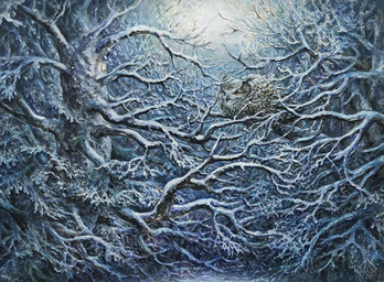 ambiguous_gender beak branch brown_body brown_feathers feathers feral in_tree on_branch plant sitting snow snow_on_trees solo tree omar_rayyan hasbro magic:_the_gathering wizards_of_the_coast avian bird owl official_art