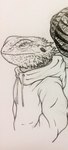 2017 agamid ambiguous_gender anthro bearded_dragon clothing graphite_(artwork) grey_background hand_in_pocket hi_res hoodie kingbiko laces lizard male_(lore) monochrome pencil_(artwork) pockets reptile scalie side_view simple_background sketch topwear traditional_media_(artwork)