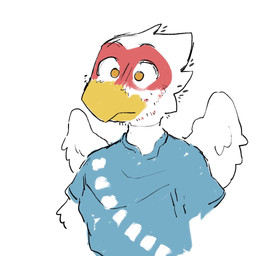 anthro back_wings beak blue_clothing blue_shirt blue_t-shirt blue_topwear clothed clothing eyebrows facial_hair feathered_wings feathers male shirt simple_background solo stubble t-shirt topwear white_background white_body white_feathers wide_eyed wings yellow_beak yellow_eyes martindosent martin_(martindosent) accipitriform avian bird secretary_bird 1:1 2025 bust_portrait clip_studio_paint_(artwork) colored_sketch digital_media_(artwork) portrait sketch