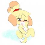 anthro blush bodily_fluids breasts female fur genital_fluids genitals hair masturbation nipples nude one_eye_closed open_mouth pussy simple_background solo vaginal vaginal_fluids vaginal_masturbation yellow_body yellow_fur vallycuts animal_crossing nintendo isabelle_(animal_crossing) canid canine canis domestic_dog mammal shih_tzu toy_dog 2018