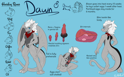 animal_genitalia animal_runes animal_symbols anthro black_dorsal_ridge blue_eyes close-up darker_belly dorsal_fin dorsal_ridge egg erection fin genital_slit genitals grey_body grey_scales hair hand_on_crotch inner_ear_fluff internal intersex knot knotted_penis leaning leaning_backward logo male maleherm membrane_(anatomy) membranous_wings mottled mottled_genitalia mottled_penis oviposition penis prehensile_tail runes scales scaly_tail simple_background solo species_symbol standing stylised_runes symbol tail tapering_penis text tuft vulva white_hair white_inner_ear_fluff wings anfani_(artist) neko-me european_mythology mythology dawn_(dawnthedragon) draconis_elementa dragon mythological_creature mythological_scalie scalie western_dragon 16:10 absurd_res artist_collaboration artist_logo artist_name english_text hi_res model_sheet signature widescreen