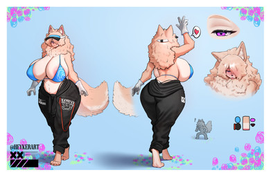 anthro areola areola_slip big_breasts big_butt black_bottomwear black_clothing black_pants blue_bra blue_clothing blue_underwear border bottomwear bra breasts butt cleavage clothed clothing female gloves handwear huge_breasts pants solo thong_straps underwear whale_tail_(fashion) white_border white_clothing white_gloves white_handwear heykerart carina_(heykerart) canid canine canis domestic_dog mammal absurd_res hi_res model_sheet