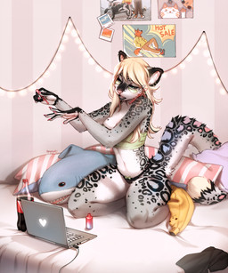 5_fingers anthro black_spots breasts clothed clothing female fingers fur grey_body grey_fur hair markings open_mouth solo spots spotted_body spotted_fur teeth tongue spuydjeks ikea blahaj felid mammal pantherine snow_leopard 2022 absurd_res character_request digital_media_(artwork) hi_res