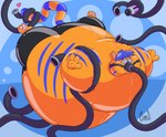 abstract_background air_hose air_inflation anthro black_bottomwear black_clothing black_pants bottomwear clothing fur gag gagged heart_symbol hose hose_in_mouth hose_inflation inflatable inflated_belly inflation male orange_body orange_fur pants pool_toy puffed_cheeks purple_body purple_fur recording ringed_eyes solo spiral_eyes soul-silver-dragon nero_katsune animate_inanimate felid feline living_inflatable mammal hi_res