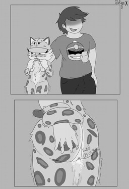 anthro baseball_cap big_butt bodily_fluids butt butt_grab clothing countershading cum cum_drip dripping duo faceless_character faceless_male female fluffy fur genital_fluids genitals grey_background hand_on_butt hat headgear headwear index_to_index male male/female shaking simple_background tail tail_wraps vulva wraps feljerx kirby_(series) kirby_and_the_forgotten_land nintendo clawroline felid human leopard mammal pantherine absurd_res hi_res monochrome