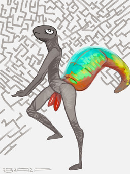 2_penises abstract_background anthro biped erection genitals half-closed_eyes male male_anthro multi_genitalia multi_penis narrowed_eyes nude nude_anthro nude_male penis side_view simple_background solo standing tail tapering_penis text 7b7a2f lizard reptile scalie 2025 absurd_res artist_name digital_media_(artwork) hi_res