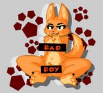 anthro black_bars black_eyebrows black_eyes breasts censor_bar dipstick_tail ears_up eyebrows eyelashes feet female fur good_boy hands_behind_back long_ears markings narrowed_eyes navel nipples nude orange_body orange_fur paws red_nose simple_background sitting smile solo spread_legs spreading tail tail_markings text text_box twintailz dreamworks the_bad_guys diane_foxington canid canine fox mammal censored