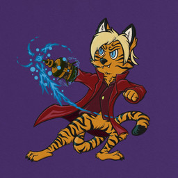 action_pose anthro claws cloak clothing gaming gun male pose ranged_weapon solo tail weapon fuzzyimages mina_the_hollower yacht_club_games vice_(tangocat777) felid mammal pantherine tiger 1:1 hi_res