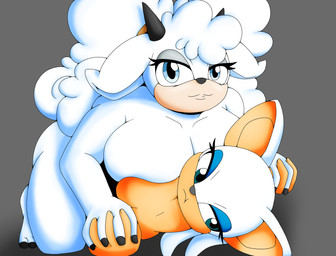 anthro big_breasts blue_eyes breast_squish breasts breasts_frottage duo female female/female green_eyes hand_holding horn interlocked_fingers looking_at_viewer nude simple_background squish titfight white_body zeroviks idw_publishing sega sonic_the_hedgehog_(comics) sonic_the_hedgehog_(idw) sonic_the_hedgehog_(series) lanolin_the_sheep_(sonic) rouge_the_bat bat bovid caprine mammal sheep absurd_res digital_media_(artwork) hi_res