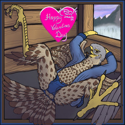4_toes anisodactyl anthro anus beak bed black_border blue_briefs blue_clothing blue_underwear border briefs butt cere_(anatomy) chastity_bulge chastity_cage chastity_device chastity_under_clothing clothed clothing cloud coat feathers feet furniture grey_body grey_feathers hand_on_furniture heart_symbol hole_in_pants holidays inside looking_at_viewer lying male mountain multicolored_body multicolored_feathers on_back presenting presenting_hindquarters reclining scuted_arms scutes seductive snow solo spread_legs spreading tail tail_feathers talons tan_body tan_feathers text toes topwear two_tone_body two_tone_feathers underwear wearing_chastity_cage wearing_chastity_device window wings yellow_scutes tzair_(artist) valentine's_day tzair_(character) avian bird falcon falconid peregrine_falcon 1:1 2026 english_text shaded signature