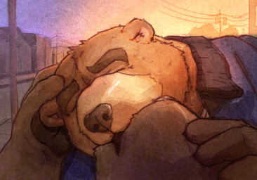 clothing duo eyes_closed hug jacket kissing male male/male simple_background topwear bezdomny morenatsu juuichi_mikazuki bear mammal unidentified_species 2025