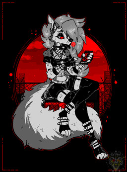 alternative_fashion anthro belt bottomwear cellphone clothing collar electronics female fingerless_gloves fishnet_clothing footwear fur gloves goth grey_body grey_fur grey_hair hair handwear hotpants latex leather legwear long_hair long_tail looking_at_viewer mall_goth phone piercing red_eyes shorts simple_background smartphone solo spiked_collar spikes stockings tail toeless_footwear white_body white_fur madnessandgiovanni0595 hellaverse helluva_boss mythology loona_(helluva_boss) canid canid_demon canine demon hellhound mammal mythological_canine mythological_creature aliasing digital_drawing_(artwork) digital_media_(artwork)