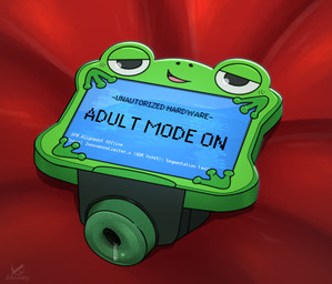 3_toes anus feet female genitals half-closed_eyes living_sex_toy machine narrowed_eyes open_mouth penetrable_sex_toy puffy_anus sex_toy smile solo tablet text toes unusual_anatomy vulva what what_has_science_done where_is_your_god_now why zeklullaby disney pixar toy_story lilypad_(toy_story) amphibian frog living_machine 2025 english_text hi_res