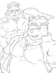 abs accessory anthro biceps chest_fur chest_scar clothed clothing coat_cape duo eye_patch eyewear facial_scar fur hair headband male musclegut muscular muscular_anthro muscular_male nipples open_clothing open_shirt open_topwear pecs scar shirt slightly_chubby slightly_chubby_male topwear m0000rgn lifewonders tokyo_afterschool_summoners horkeu_kamui_(tas) kimun_kamui_(gammachaos) bear black_bear canid canine canis mammal moon_bear ursine wolf 2018 hi_res line_art