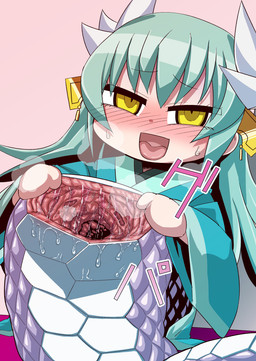 animal_genitalia apode asian_clothing blush bodily_fluids cloaca cloaca_juice clothing east_asian_clothing female genital_fluids genitals green_hair hair japanese_clothing kimono legless long_hair open_mouth serpentine simple_background solo split_form spread_cloaca spread_vulva spreading sweat sweatdrop text vaginal_fluids vulva yellow_eyes samon_shiu fate_(series) type-moon kiyohime_(fate) animal_humanoid draconcopode humanoid lamia reptile reptile_humanoid scalie scalie_humanoid snake snake_humanoid hi_res japanese_text