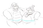 anthro bathing belly duo eyes_closed male overweight overweight_male sitting leothelionel mario_bros nintendo super_mario_bros._2 bowser wart_(mario) koopa scalie 2020 sketch