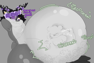 abdominal_bulge anthro anthro_on_anthro antlers belly big_belly blush bone bone_imprints bones_in_stomach death digested digestion digestion_noises fatal_vore forced fur hair horn huge_belly hyper hyper_belly male male_pred mass_vore multiple_prey nude nude_anthro nude_male onomatopoeia pred_focus prey_bulge rumbling_stomach side_view sitting size_difference skull sound_effects tail text thick_thighs unwilling_prey vore vore_bulge wide_hips sl33py_demon fan_character jess_(sl33py_demon) animal_humanoid deer deer_humanoid humanoid mammal mammal_humanoid 3:2 digital_media_(artwork) english_text hi_res